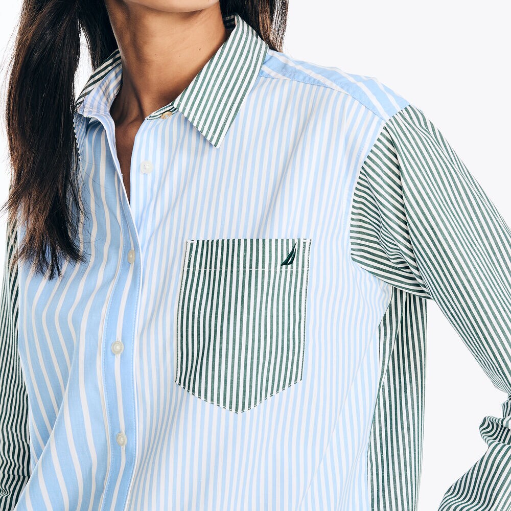 Striped Colorblock Weekend Shirt,Bolt Blue,large