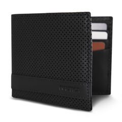 Perforated Leather Bifold Wallet,Black,large
