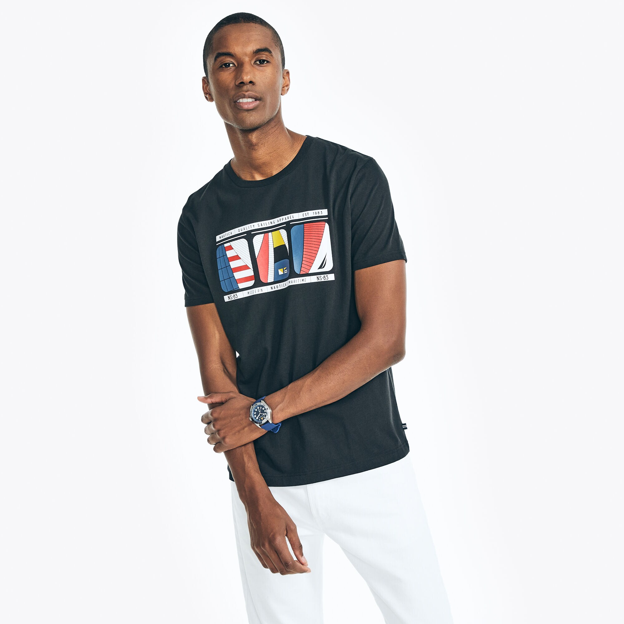 SUSTAINABLY CRAFTED SAILING GRAPHIC T-SHIRT,True Black,large