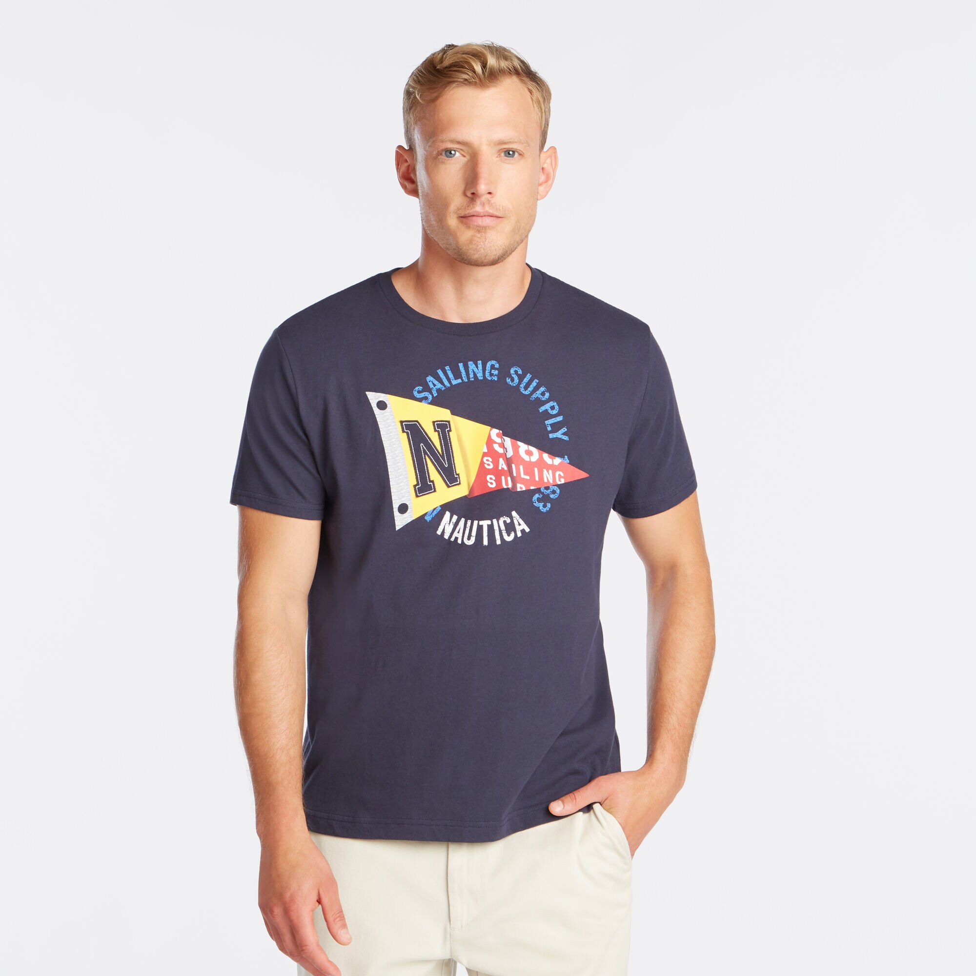 SAILING SUPPLY FLAG GRAPHIC T-SHIRT,Navy,large