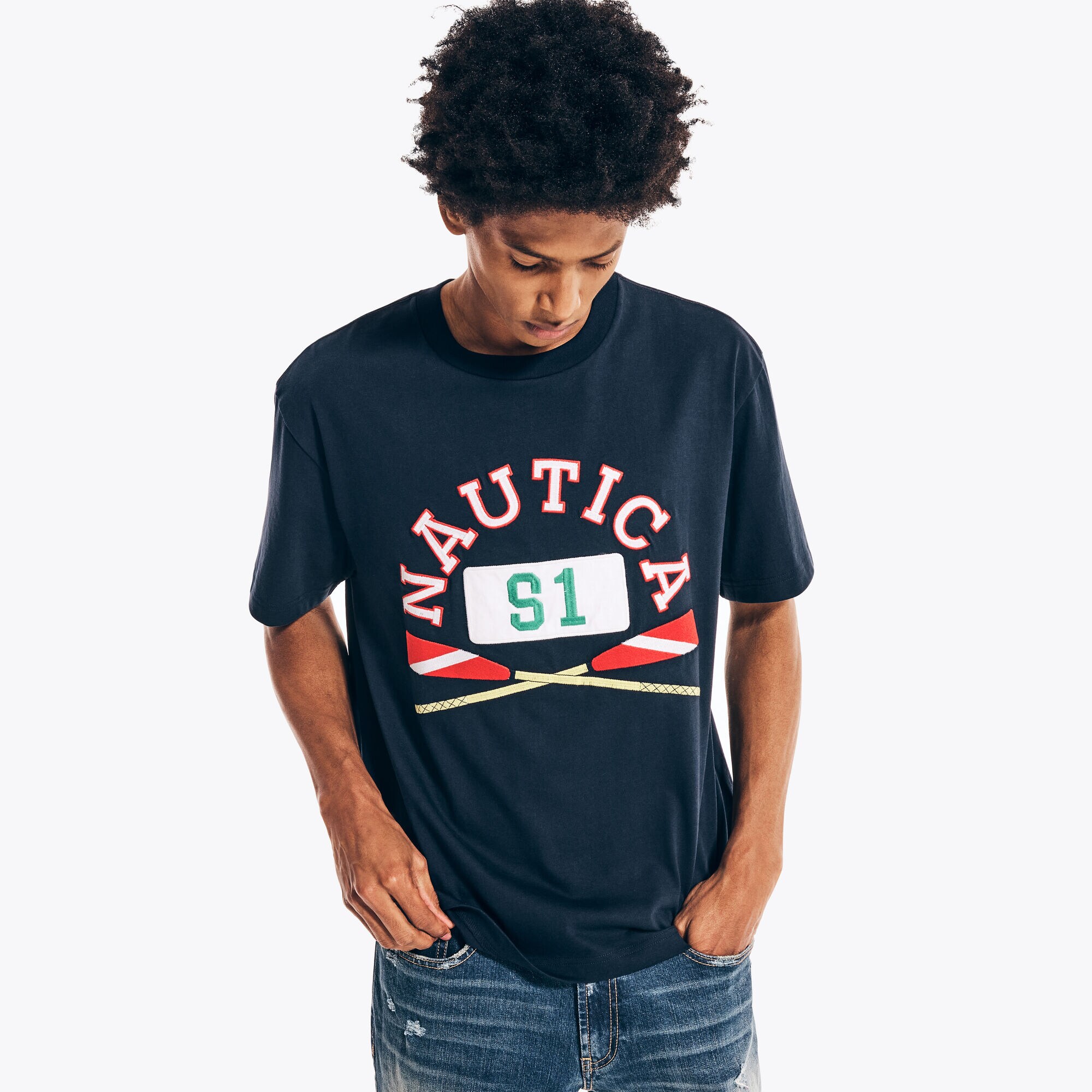URBAN NECESSITIES X NAUTICA GRAPHIC T-SHIRT,Navy,large