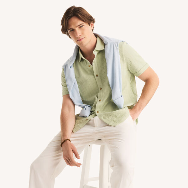 Classic Fit Seersucker Button-Front Polo