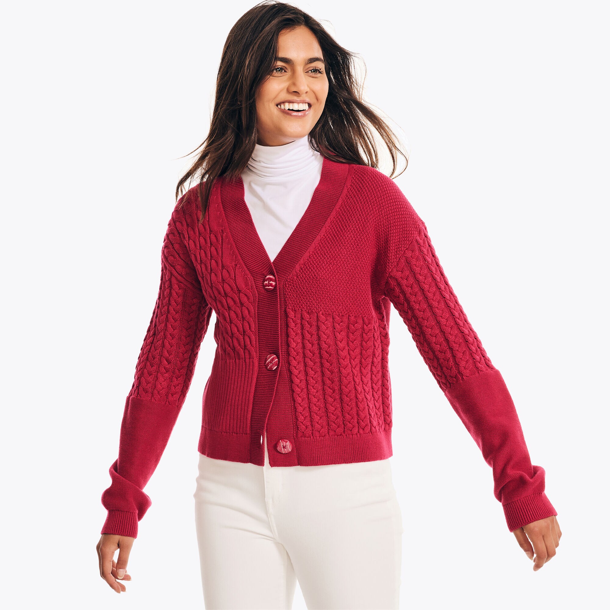 Mixed Stitch Cardigan,Deep Fuschia,large