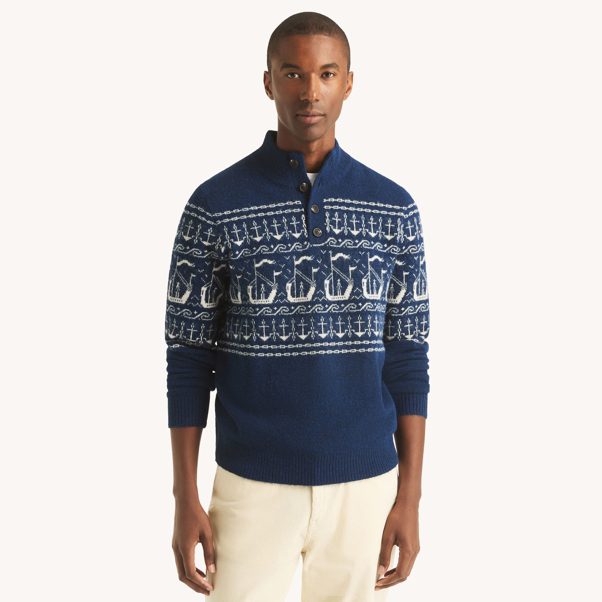Fair Isle Mock-Neck Sweater,Stellar Blue Heather,large