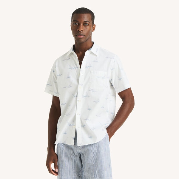 Short-Sleeve Printed Stretch Oxford Shirt