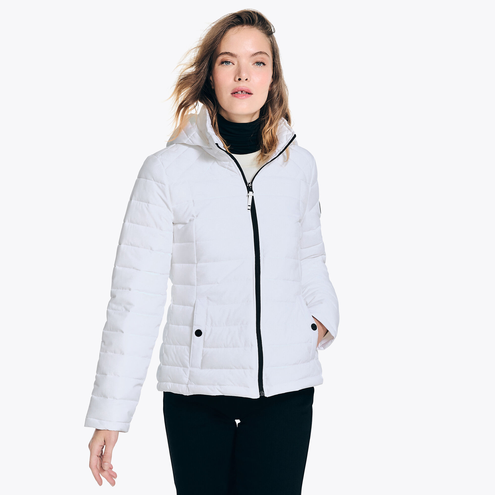 Short Puffer Jacket With Removable Hood,Bright White,large