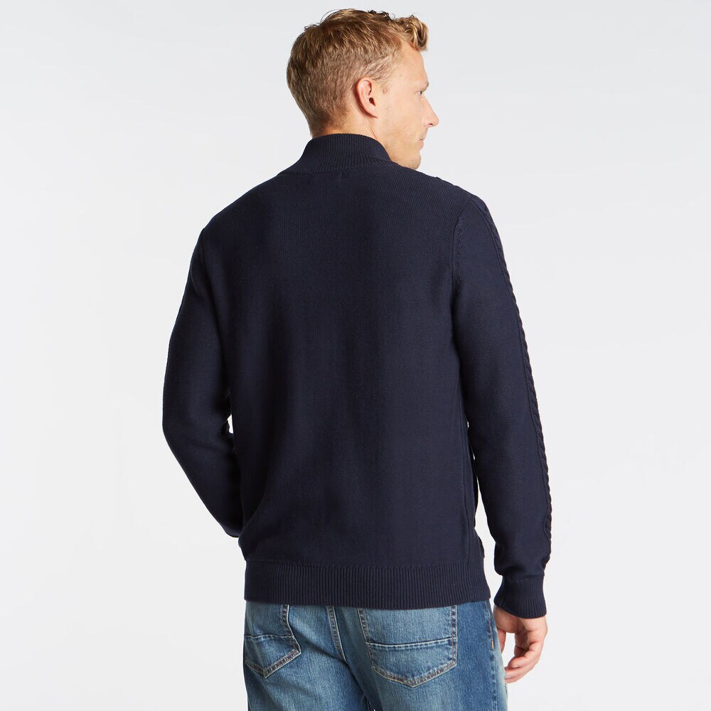 FULL ZIP CABLE KNIT SWEATER,Navy,large