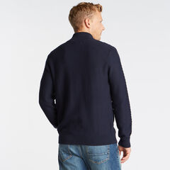 FULL ZIP CABLE KNIT SWEATER,Navy,large