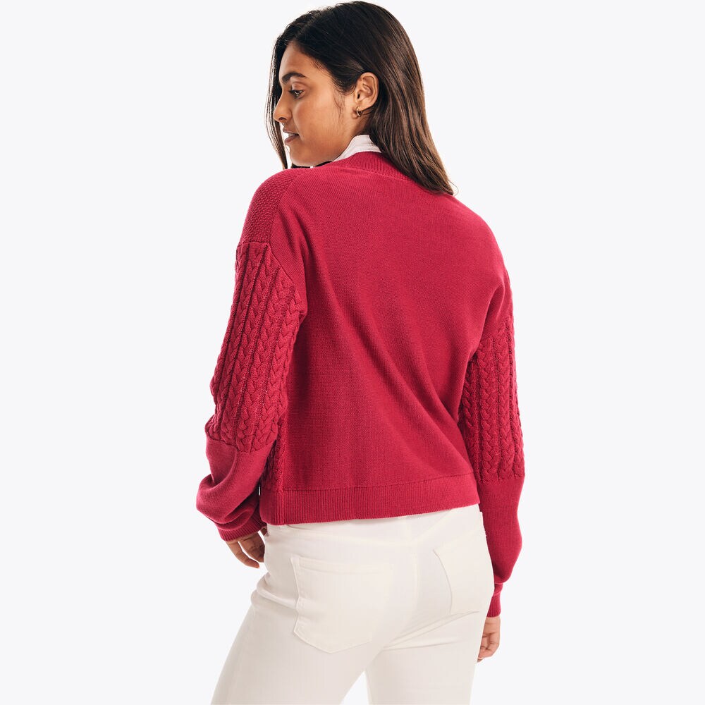 Mixed Stitch Cardigan,Deep Fuschia,large