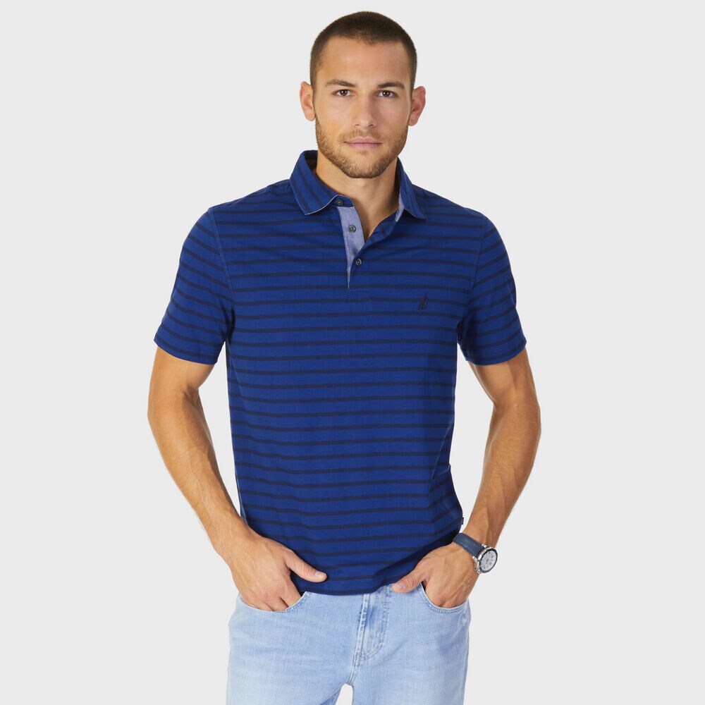 Classic Fit Striped Polo Shirt,Estate Blue,large