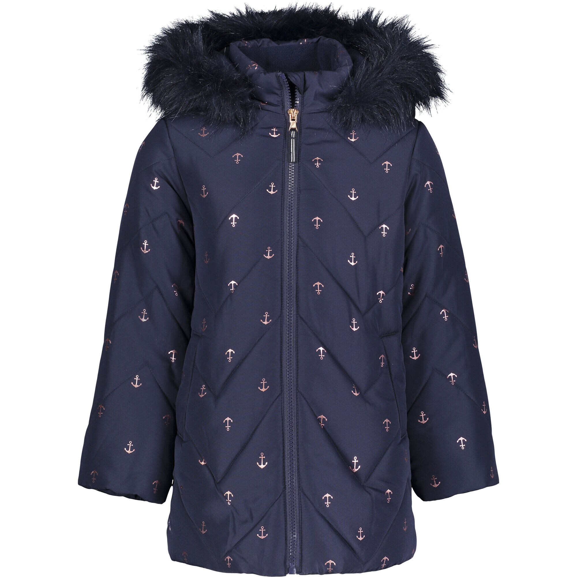TODDLER GIRLS' QUILTED CHEVRON PUFFER JACKET (2T-4T),Navy,large