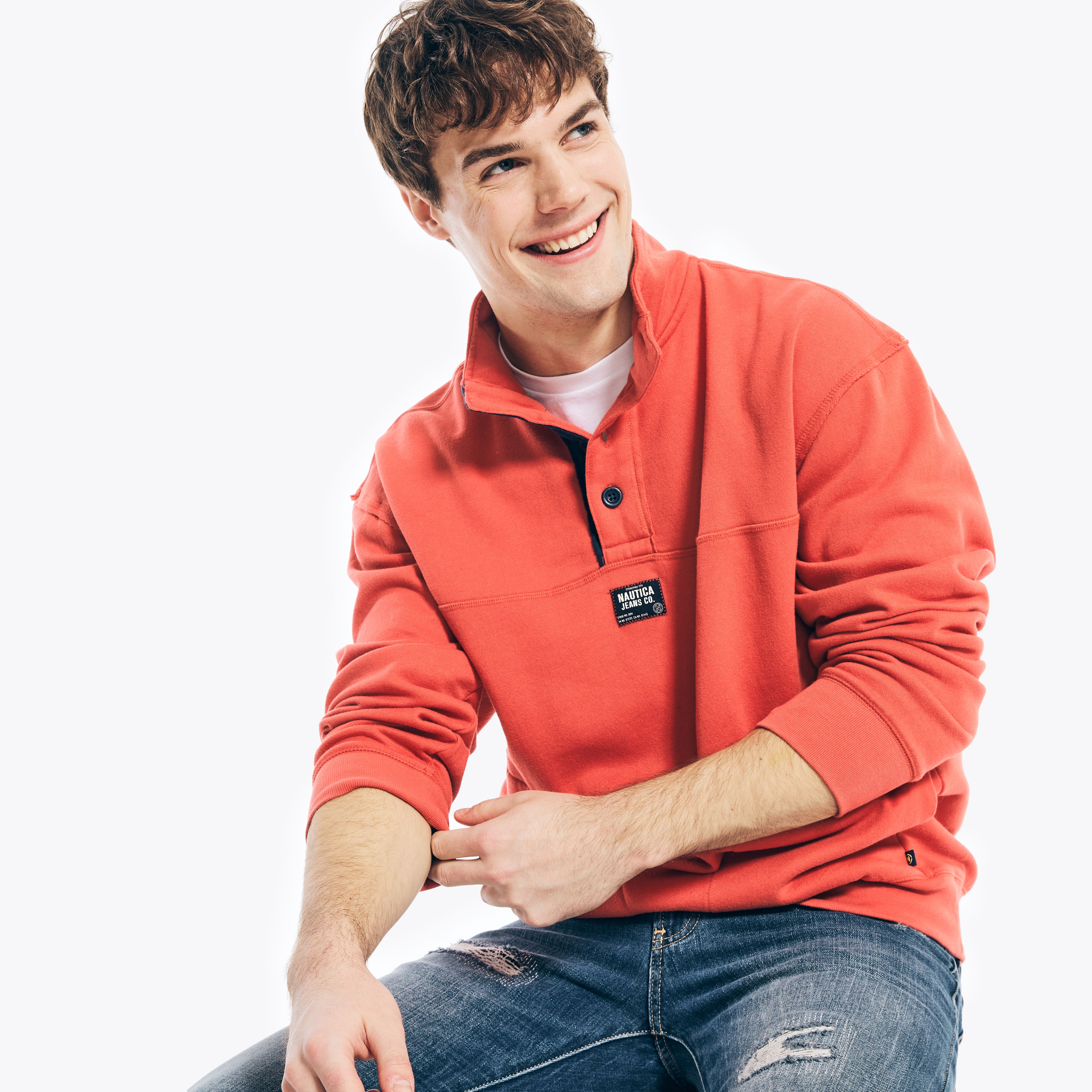 NAUTICA JEANS CO. BUTTON MOCK NECK PULLOVER | Nautica