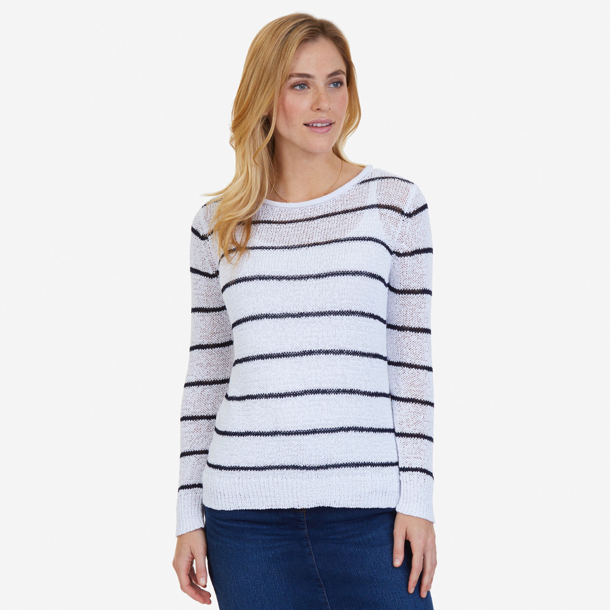 Striped Sweater,Bright White,large