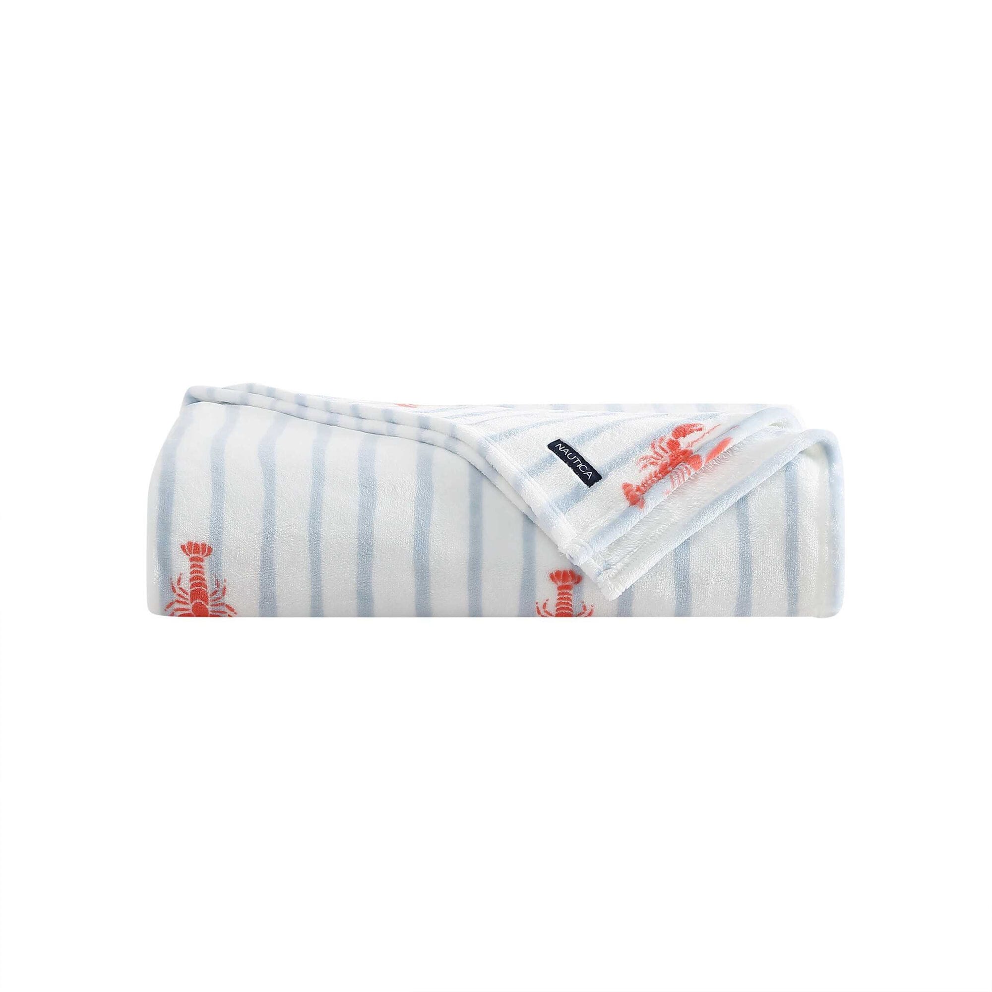 Lobster Watercolor Stripes Twin Blanket,Limoges,large