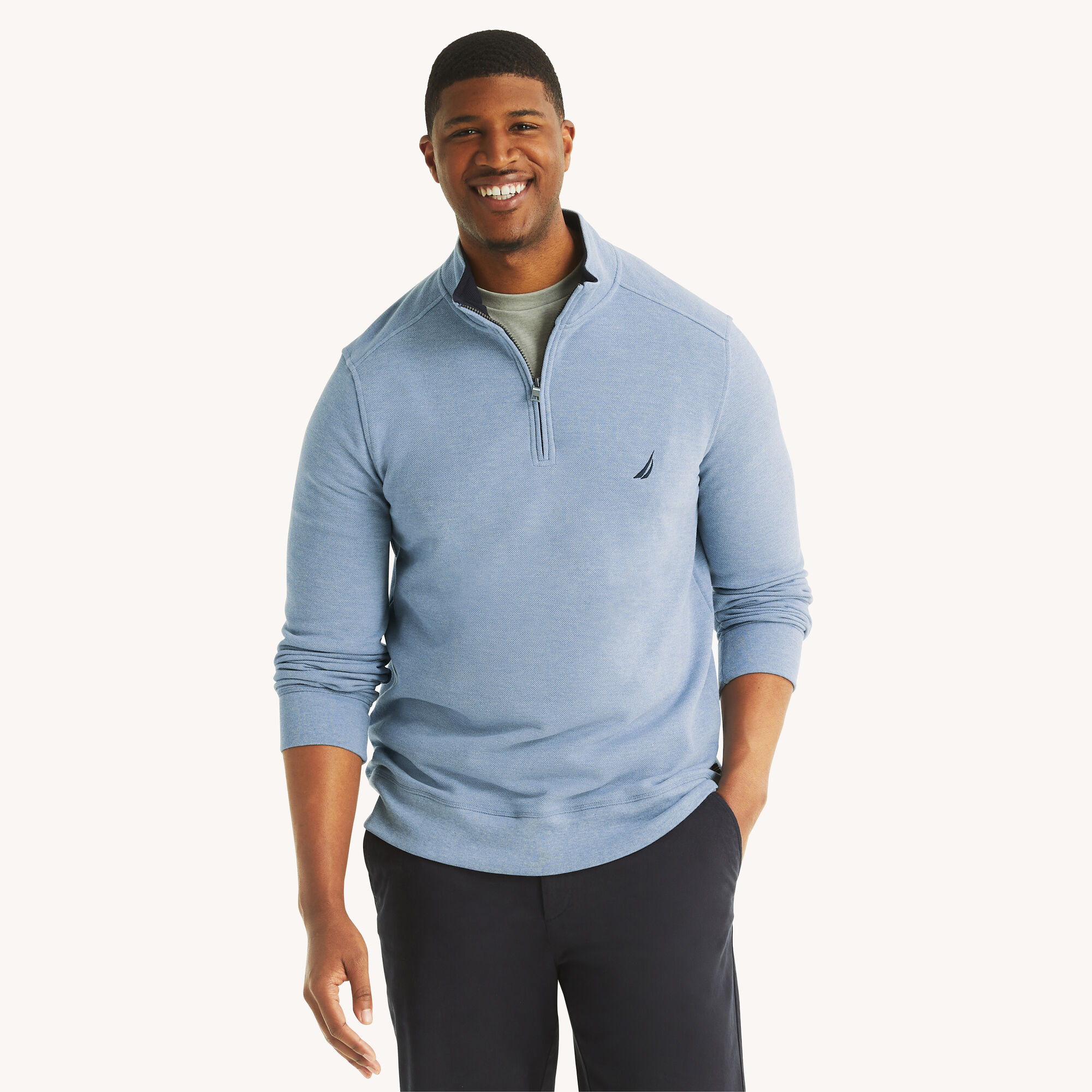 Big & Tall Quarter-Zip Fleece Sweatshirt,Anchor Blue Heather,large