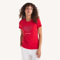 Rhinestone Flag Heart Graphic T-Shirt,Tomales Red,large