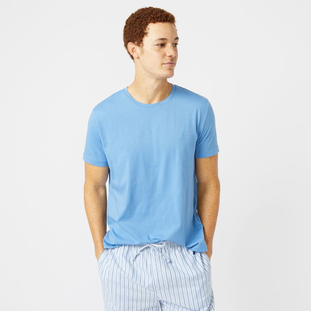 CLASSIC FIT SHORT SLEEVE STRIPED PANT PAJAMA SET,Riviera Blue,large