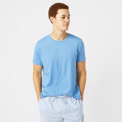 CLASSIC FIT SHORT SLEEVE STRIPED PANT PAJAMA SET,Riviera Blue,large
