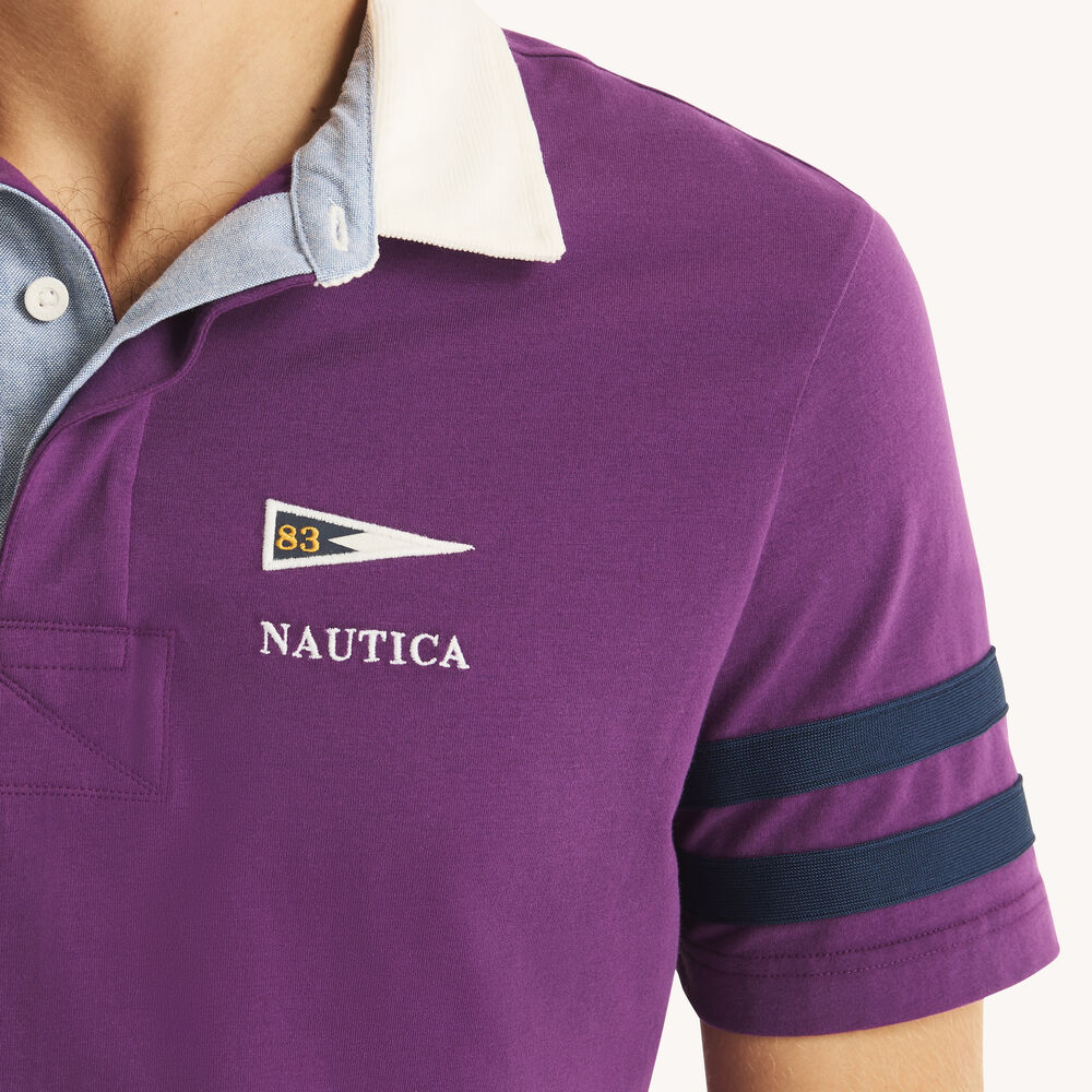 Classic Fit Striped Rugby Polo,Plum Classico,large