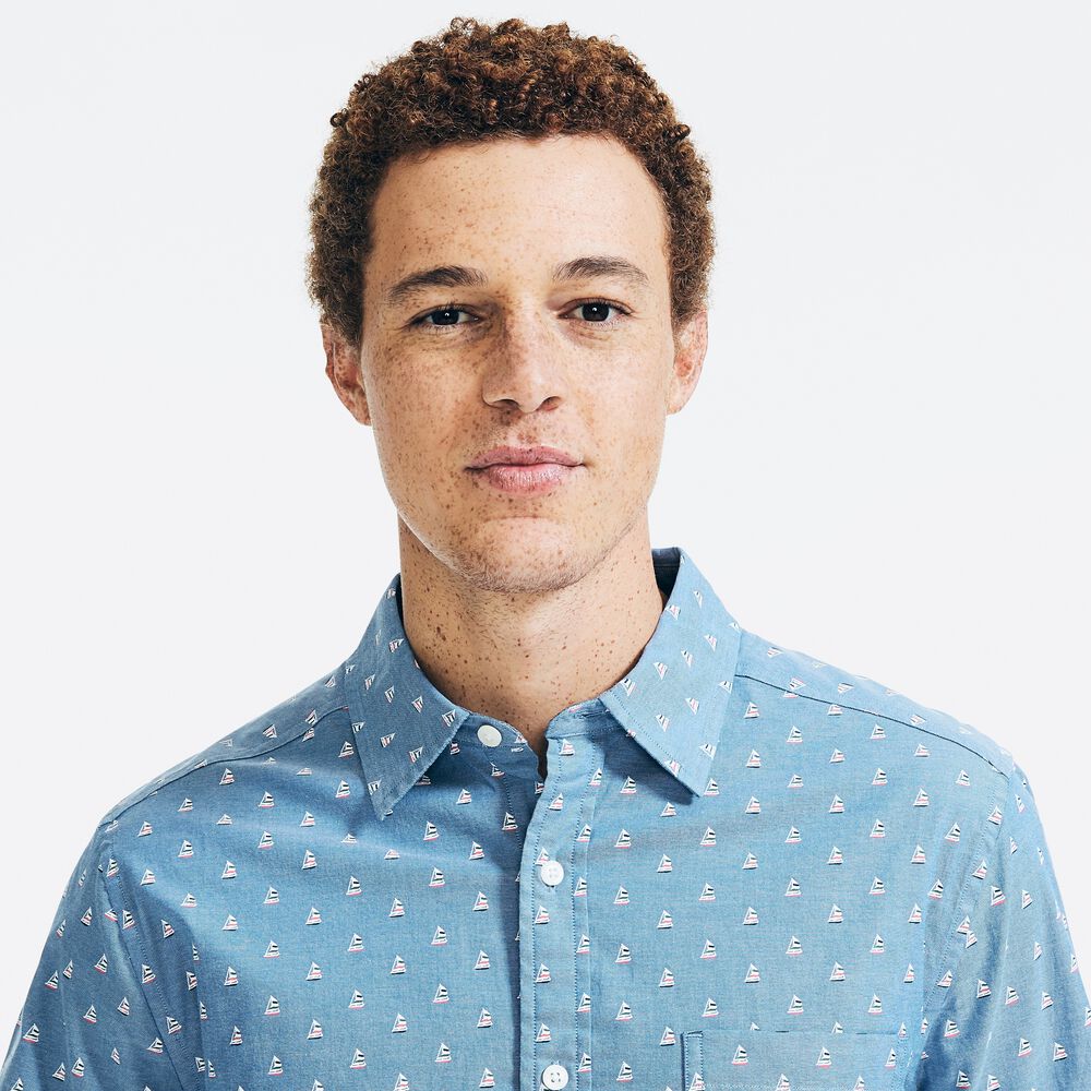 SAILBOAT PRINT OXFORD SHIRT,Star Sapphire,large