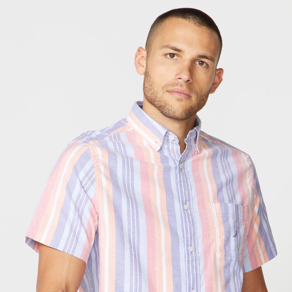 MULTI-STRIPE SHORT SLEEVE OXFORD SHIRT,Windsurf Blue,large