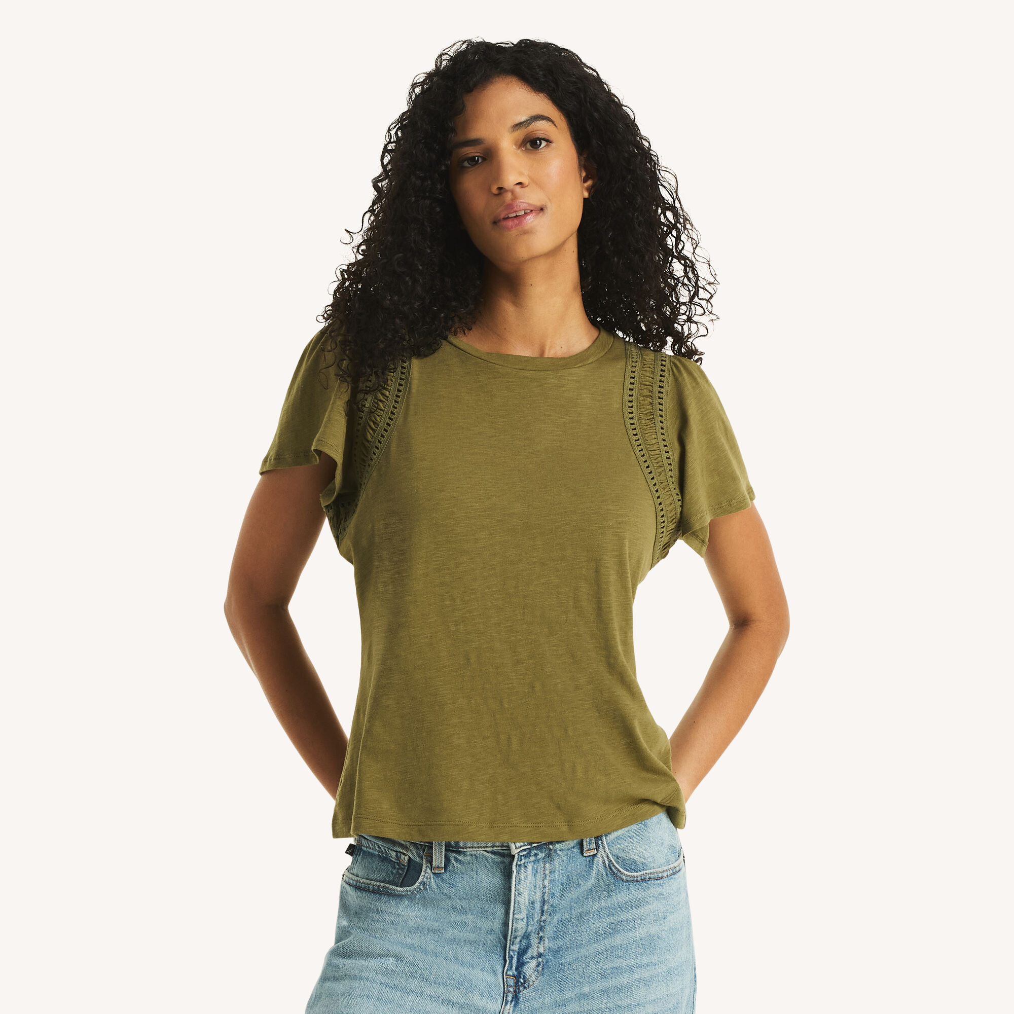 Flutter Sleeve Tee,Ivy,large