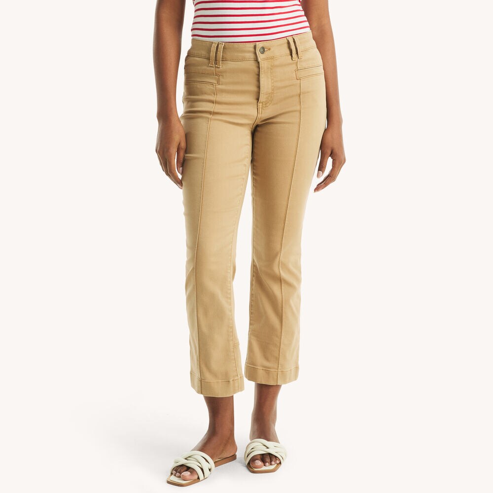 Sateen Mid-Rise Demi Bootcut Pant,Coastal Tan,large