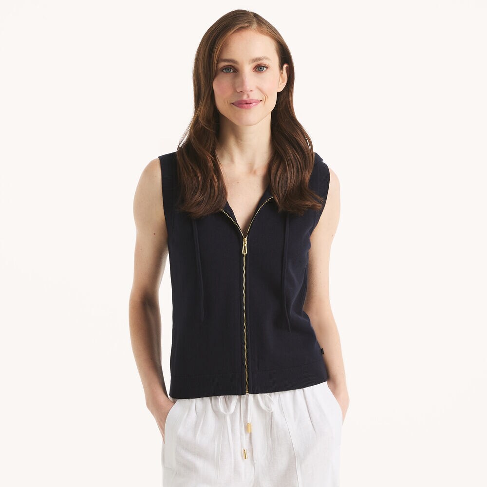 Sleeveless Hoodie Sweater Vest,Navy,large