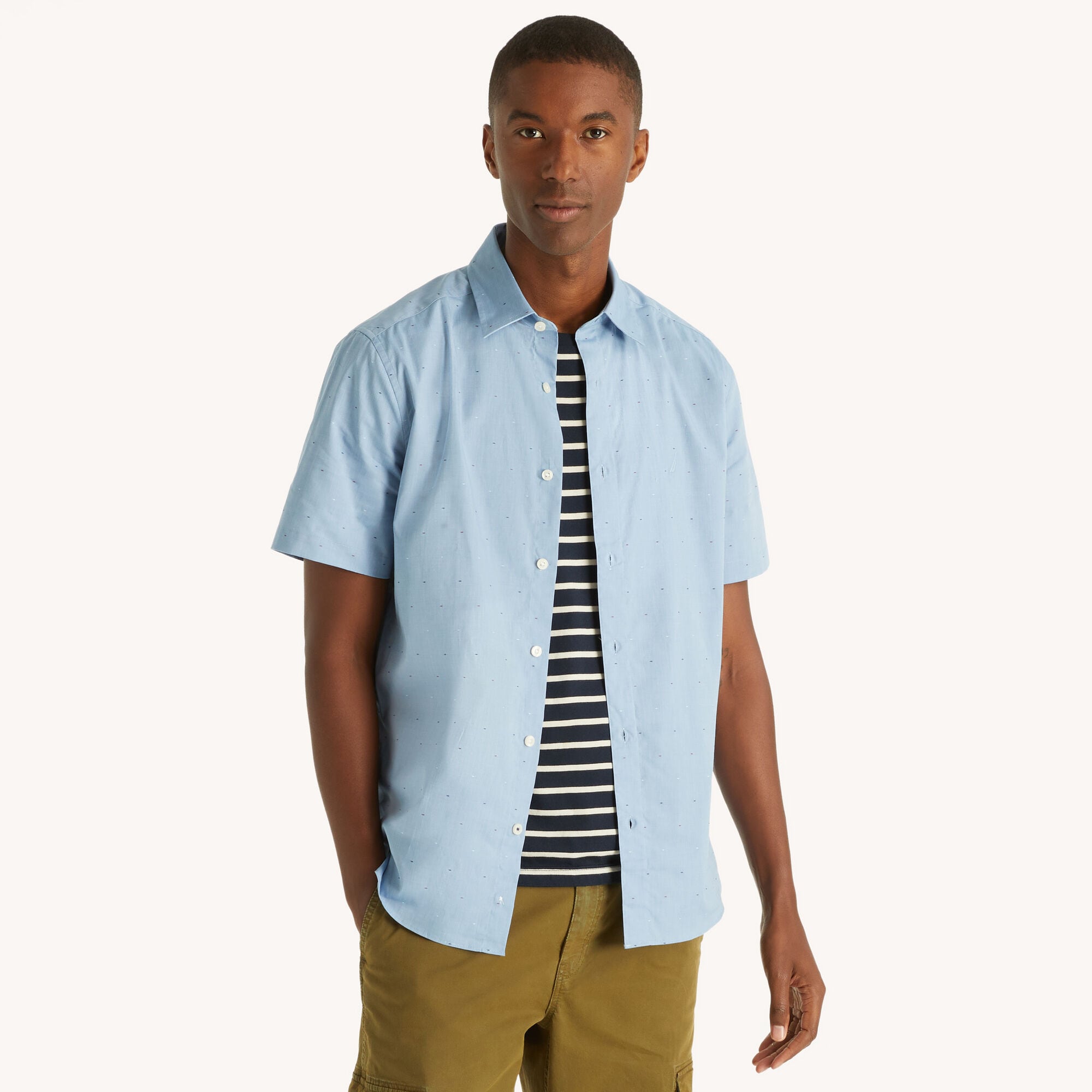 Classic Fit Wrinkle-Resistant Short-Sleeve Shirt,Riviera Blue,large