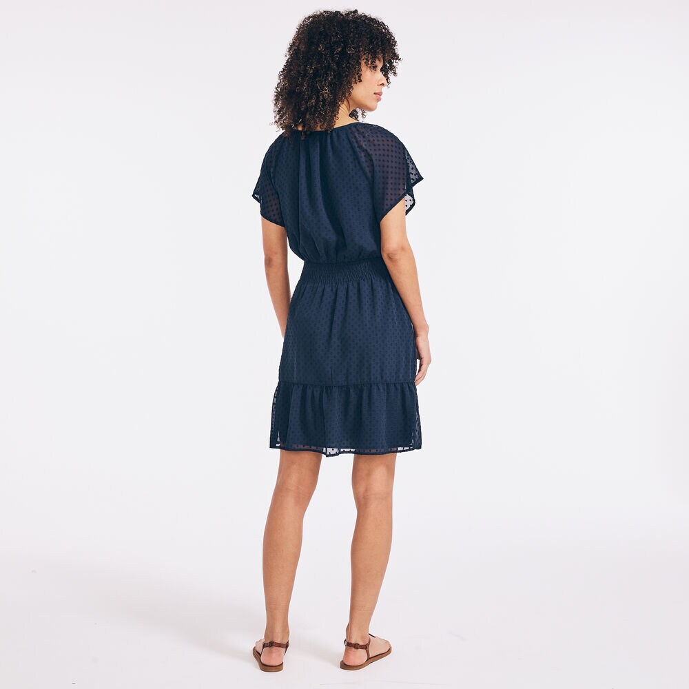 SMOCKED-WAIST BUTTON-FRONT DRESS,Stellar Blue Heather,large