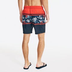 8" STRIPED FLORAL PRINT QUICK-DRY SWIM,Firey Red,large