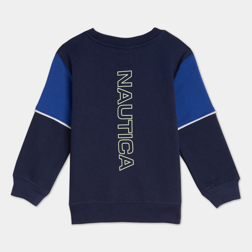 BOYS' COLORBLOCK OVERSIZED BACK LOGO SWEATSHIRT (8-20),Oyster Bay Blue,large