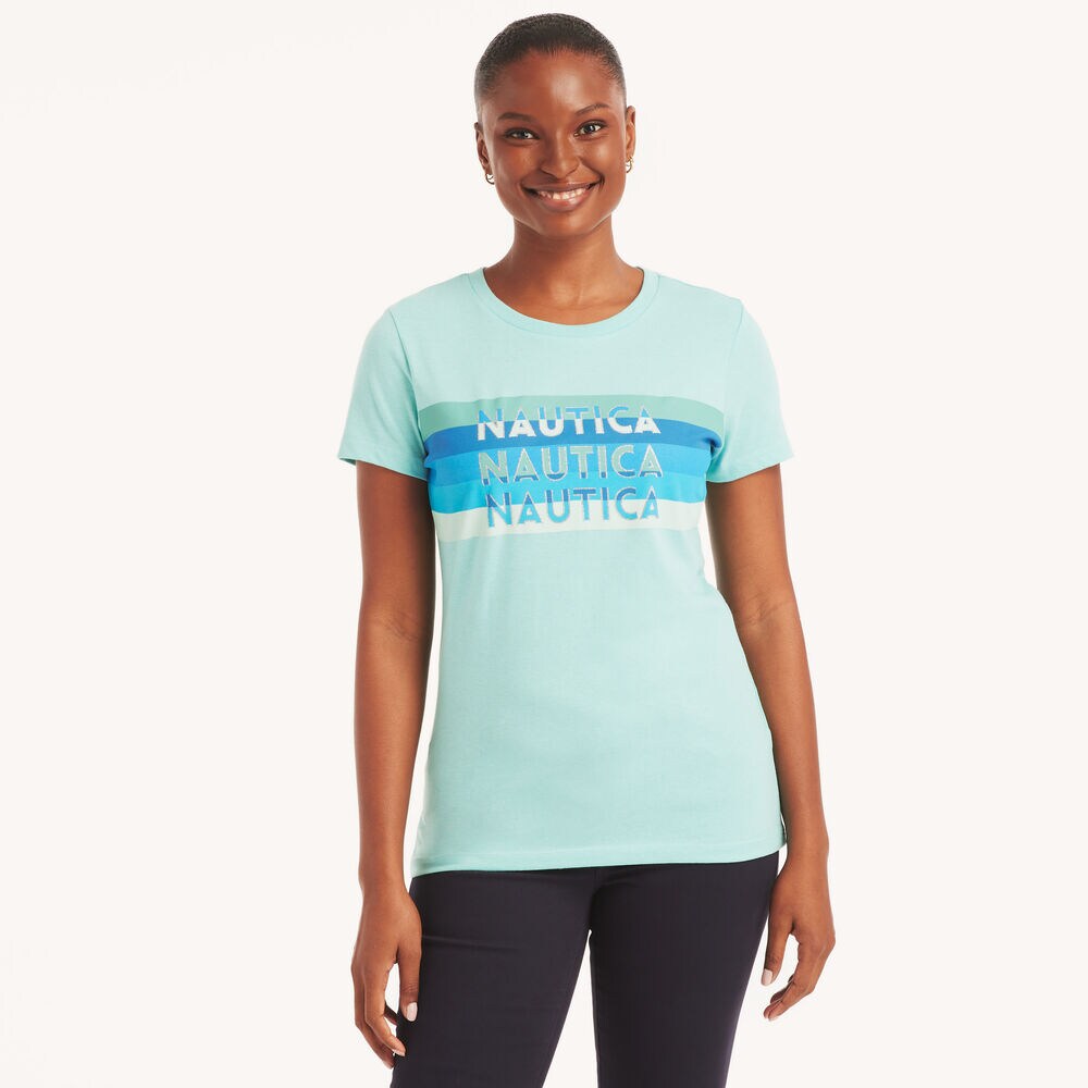 Glitter Logo Graphic T-Shirt,Light Tide Water Wash,large