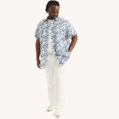 Big & Tall Printed Linen Short-Sleeve Shirt,Nite Sea Heather,large