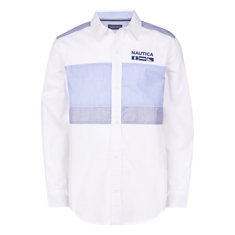 TODDLER BOYS' ROYAL CHEST STRIPE LONG SLEEVE WOVEN SHIRT (2T - 4T),Antique White Wash,large