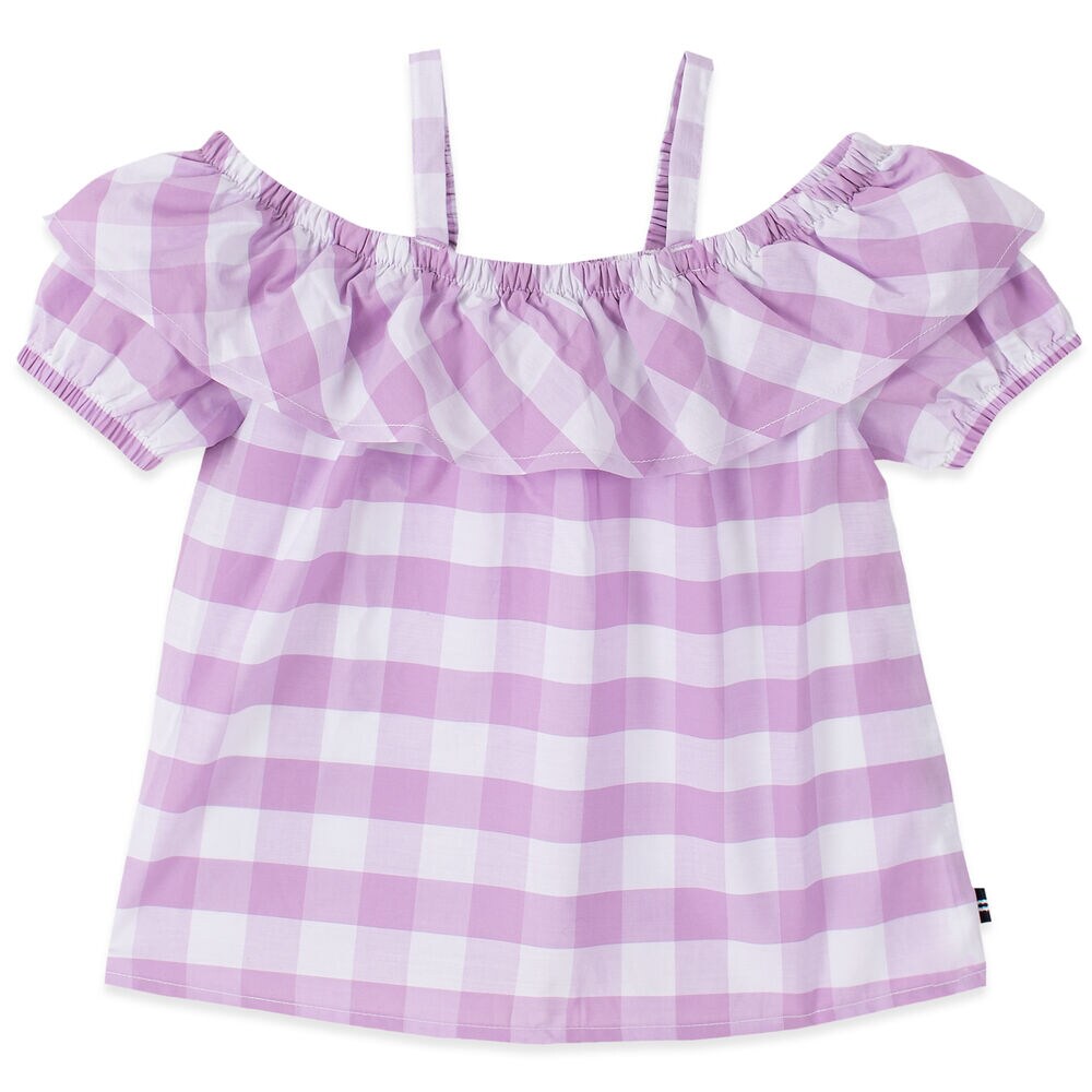 LITTLE GIRLS' GINGHAM COLD SHOULDER TOP (4-7),Thistle,large