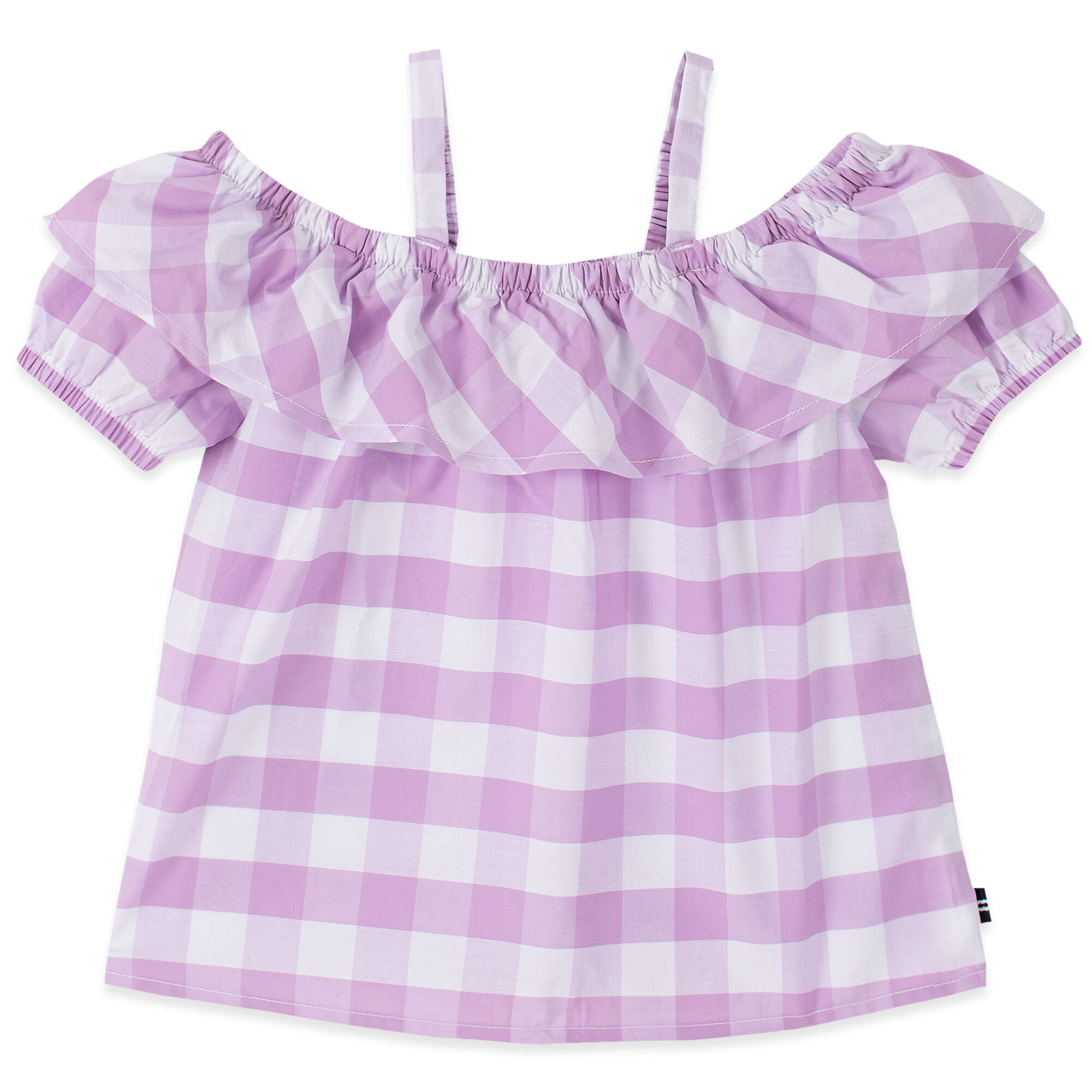 LITTLE GIRLS' GINGHAM COLD SHOULDER TOP (4-7),Thistle,large