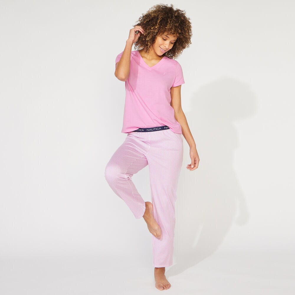 NAUTICA SIGNATURE STRIPED SHORT SLEEVE PAJAMA SET,Deep Fuschia,large