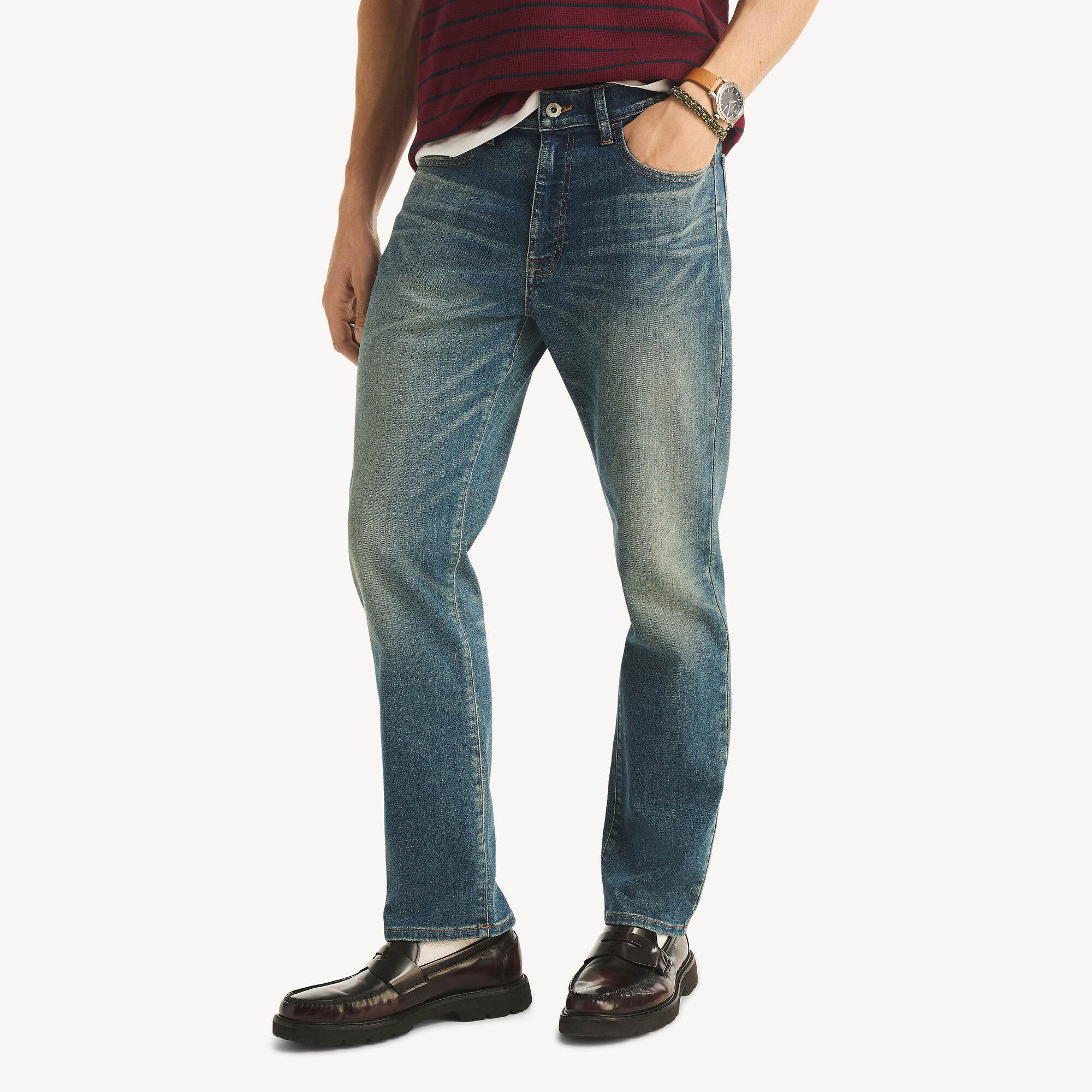 Vintage Straight Stretch Denim,Aqua Sky,large