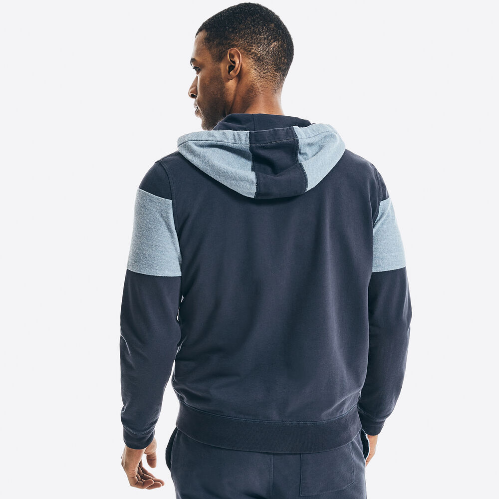 COLORBLOCK FRENCH TERRY ZIP HOODIE,Navy,large