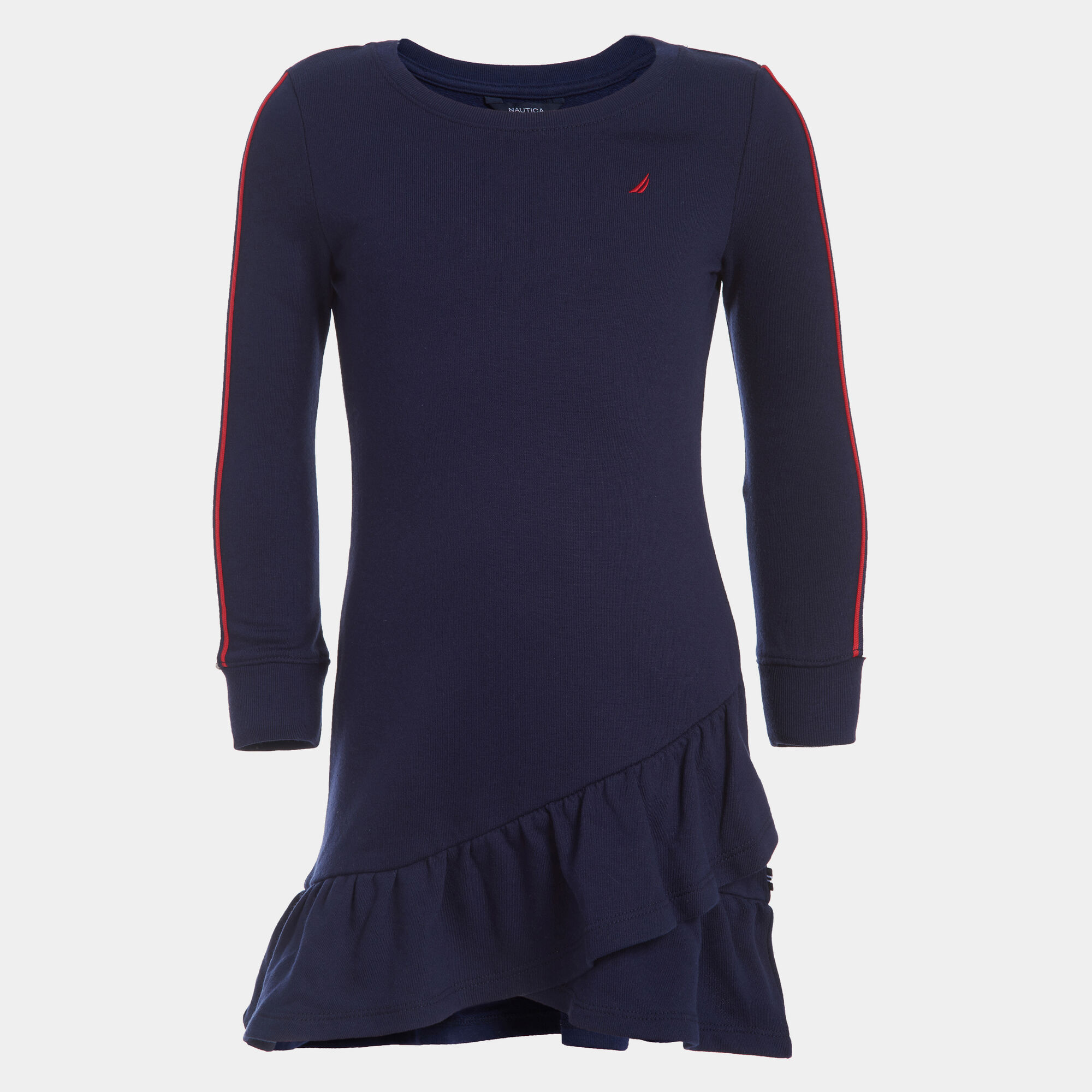 GIRL'S ASYMMETRICAL TIERED SWEATSHIRT DRESS (4 - 6),Navy,large