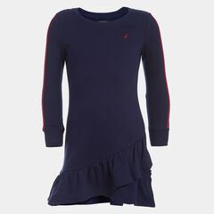 GIRL'S ASYMMETRICAL TIERED SWEATSHIRT DRESS (4 - 6),Navy,large