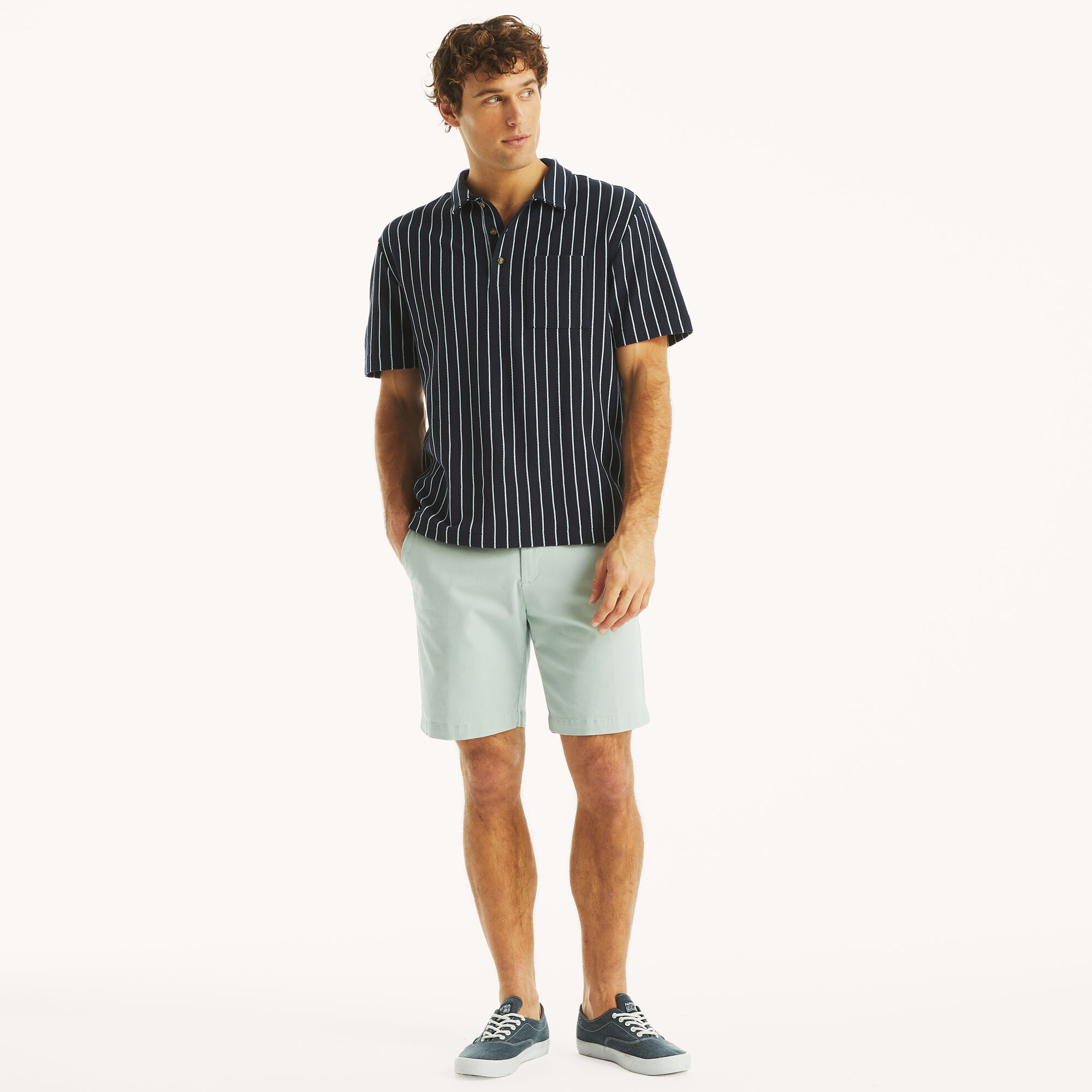 Relaxed Fit Striped Polo,Stellar Blue Heather,large