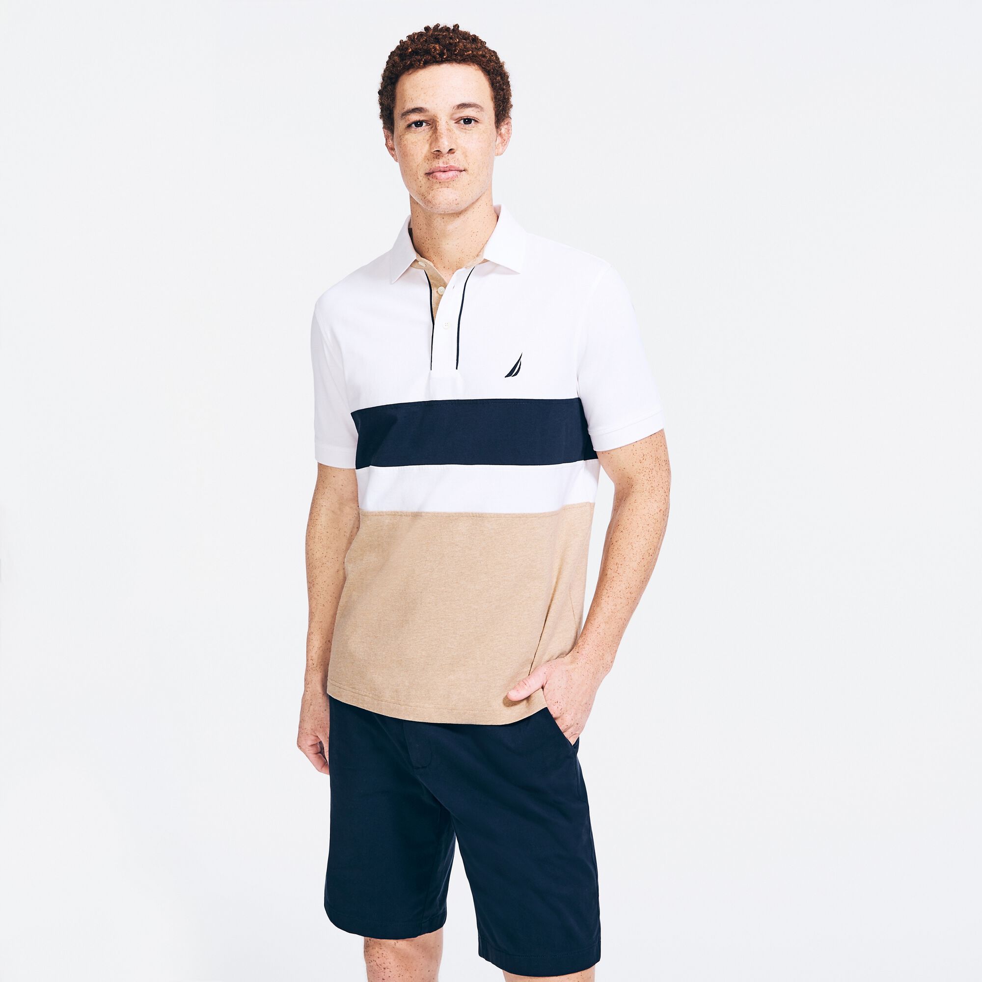 CLASSIC FIT COLORBLOCK POLO,Bright White,large