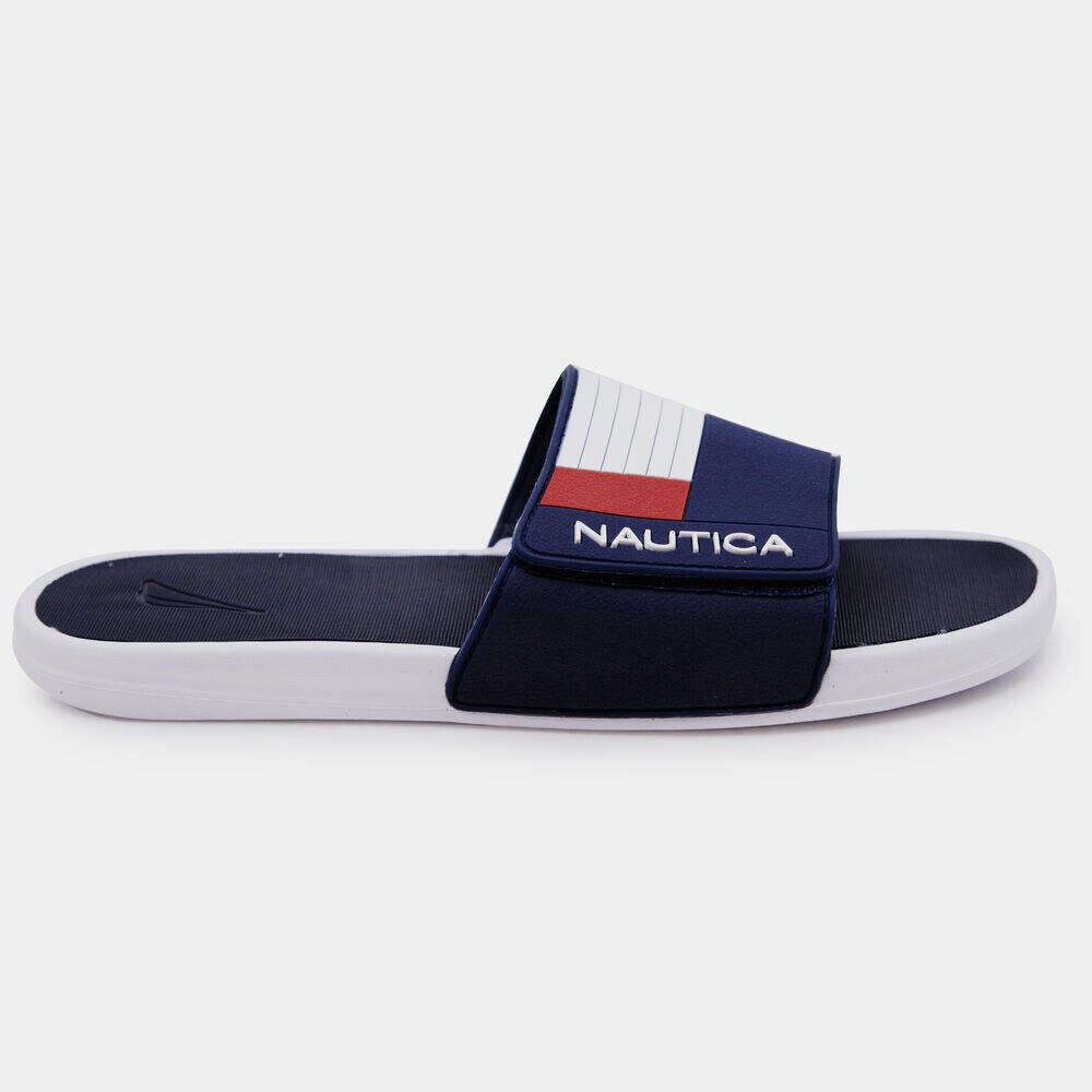 COLORBLOCK LOGO EMBOSSED SLIDE SANDALS,Navy,large