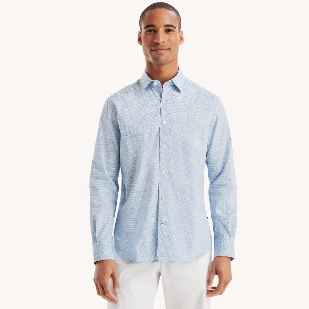 Classic Fit Wrinkle-Resistant Printed Shirt,Crystal Bay Blue,large