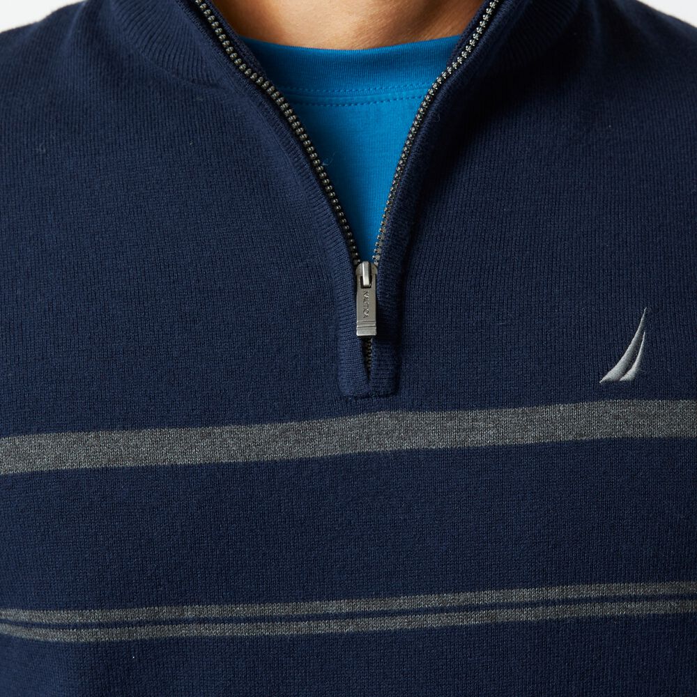 NAVTECH STRIPED QUARTER-ZIP SWEATER,Navy,large