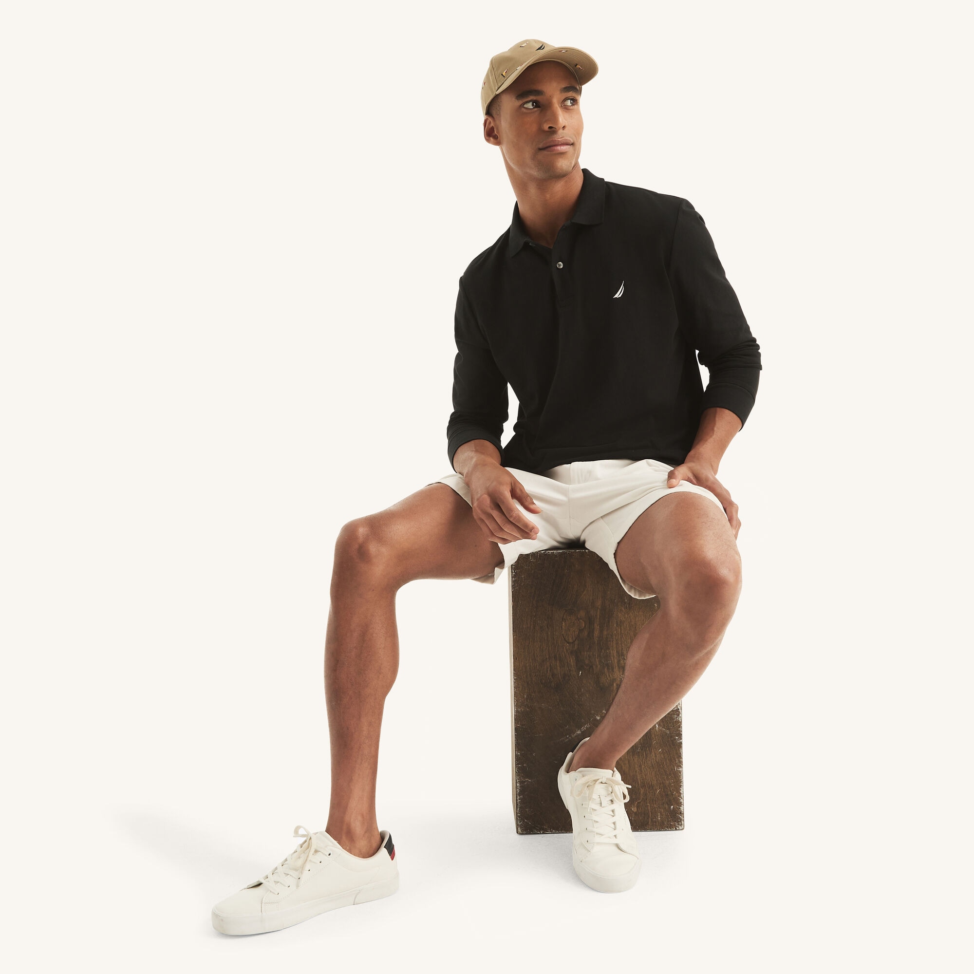 Classic Fit Long Sleeve Deck Polo,True Black,large