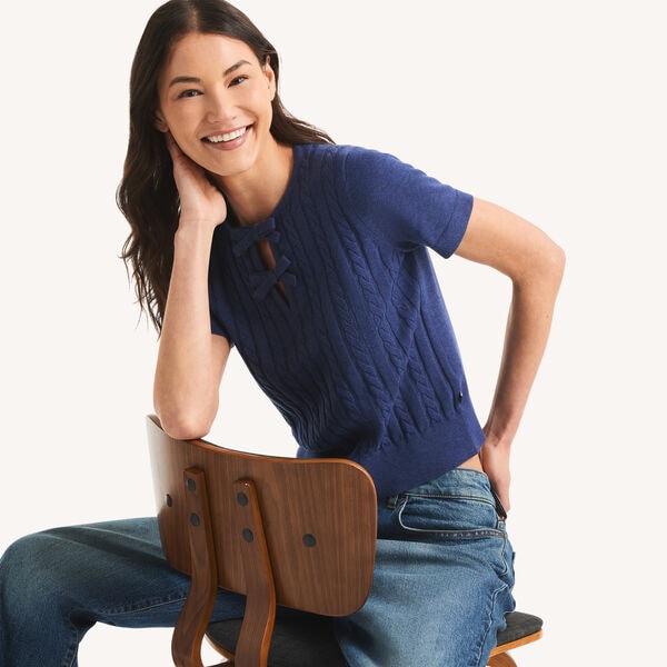 Cable-Knit Short-Sleeve Sweater