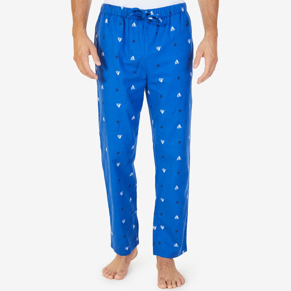 Sailboat Print Flannel Pajama Pants,Bright Cobalt,large